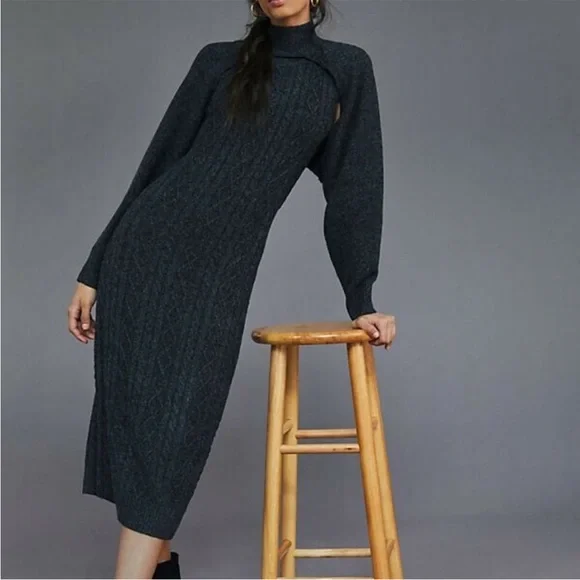slim fit dress slacks Anthropologie Anama Size Medium Blue Distressed Jersey Dress Blue / M main image 1